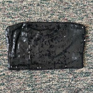 Forever 21 Black Sequin Sparkle Tube Crop Top Strapless Size M